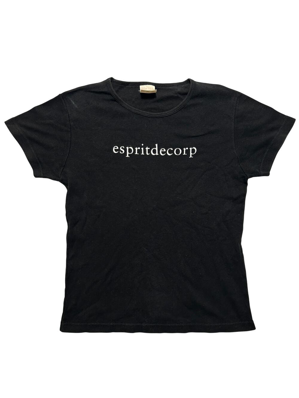VTG Y2K 00's Esprit Made in USA Cotton Short Sleeve Baby Tee Black White Size L
